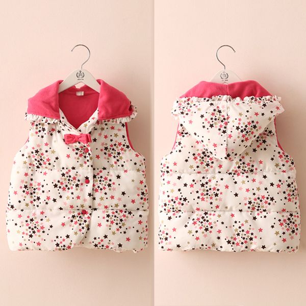 

2018 new children clothing spring vest graffiti thick princess girls vest hooded kids jackets baby girl warm waistcoat, Blue