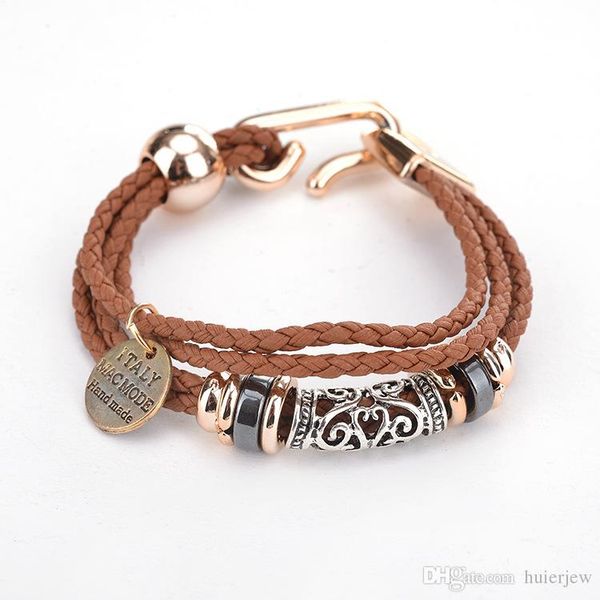 

браслет мужская женская ручной вязание ювелирные аксессуары многослойные плетеные веревки обернуть pu кожаный браслет, Golden;silver