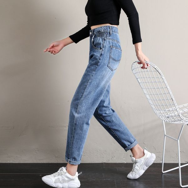 

women jeans autumn new high waist women's jeans fashion harem pants women's loose-fit pants, Blue