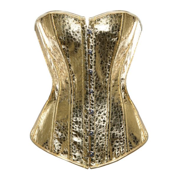 corsetto sexy in ecopelle lingerie bustier top Steampunk gotico punk corsetto burlesque plus size costume da discoteca nastro d'oro