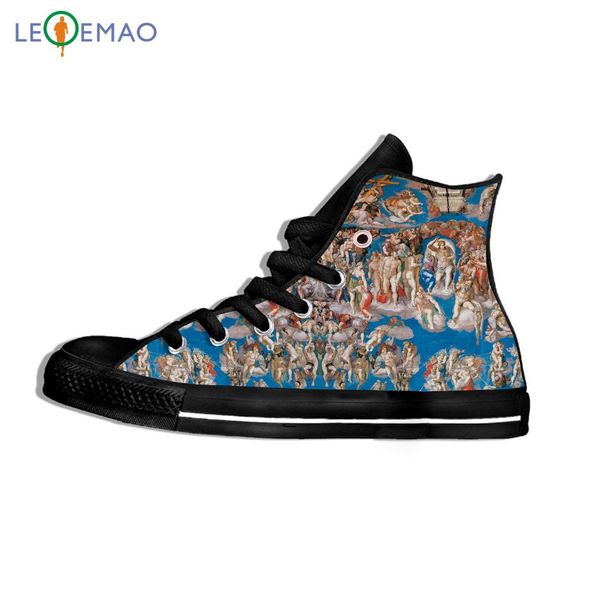 

custom logo image printing sneakers shoes michelangelo art comfortable walking canvas zapatos de mujer outdoor, Black