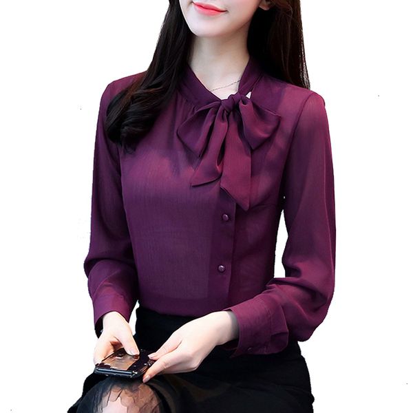 

designer blouses for women new bow neck womens clothing spring long sleeved chiffon women button solid purple formal blusas d304 30, White