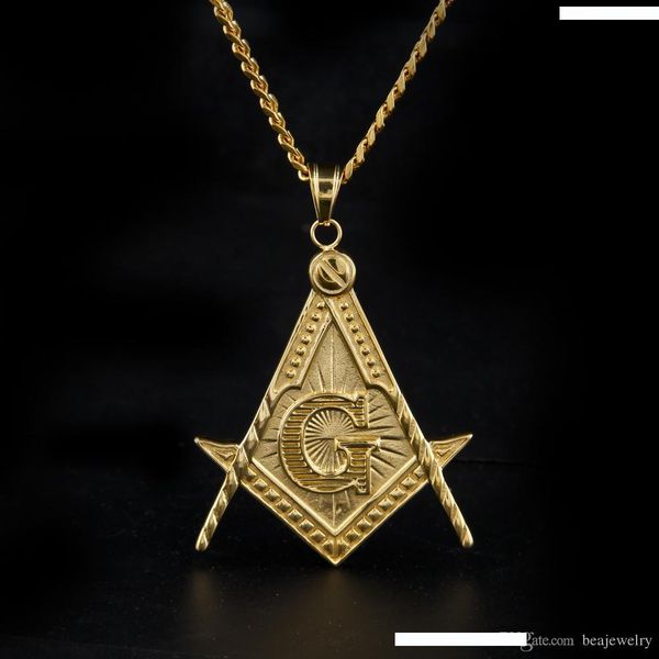 

мужская нержавеющей стали масонские иллюминаты символ 24k позолоченный кулон free mason с 24" 27.5" кубинский цепное hiphop, Silver