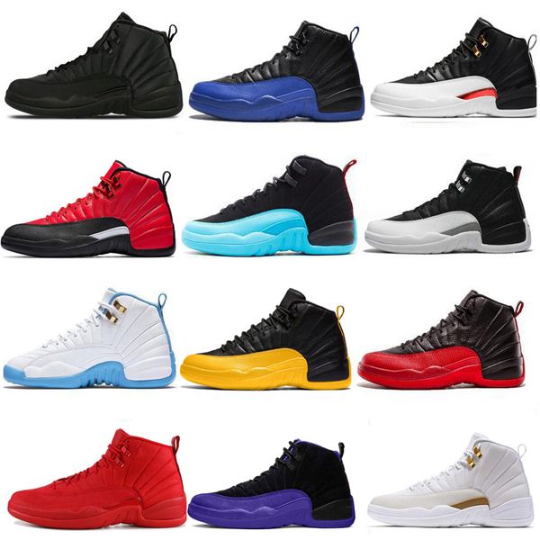 

12 12s basketball shoes men gym red reverse flu game royal dark concord university gold blue sports sneakers size 7-13