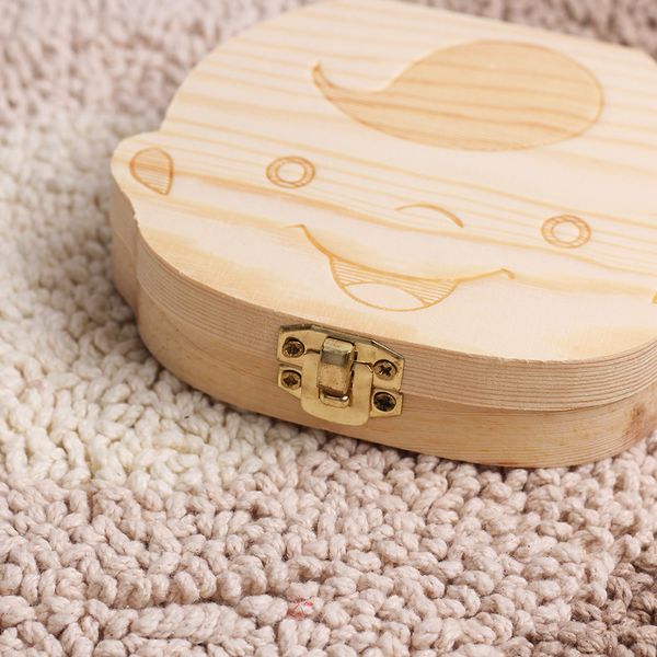 

english/spanish wooden baby tooth box milk teeth storage umbilical lanugo save collect baby souvenirs gifts boy girl 2-3years
