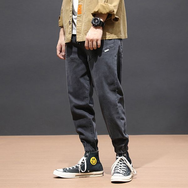 

autumn fashion streetwear men jeans loose fit spliced designer harem jeans men cargo pants gray color hip hop jogger homme, Blue