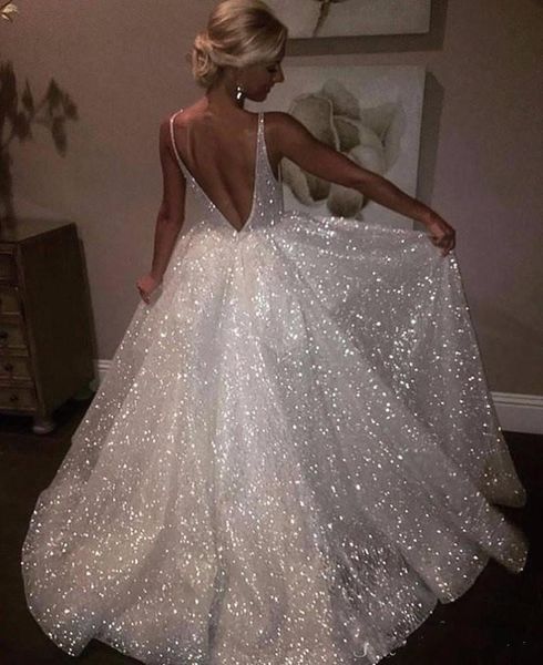 

2019 new white sparkle sequin evening dresses deep v neck low back long prom dress pageant gowns special occasion wear, Black;red