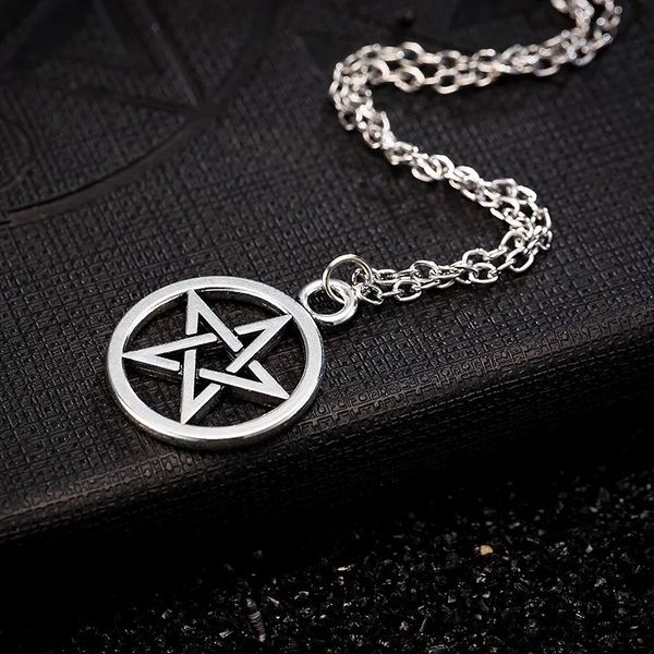 

fashion black butler necklace pentacle pentagram pendant lucifer satan logo sign silver supernatural jewelry for men women