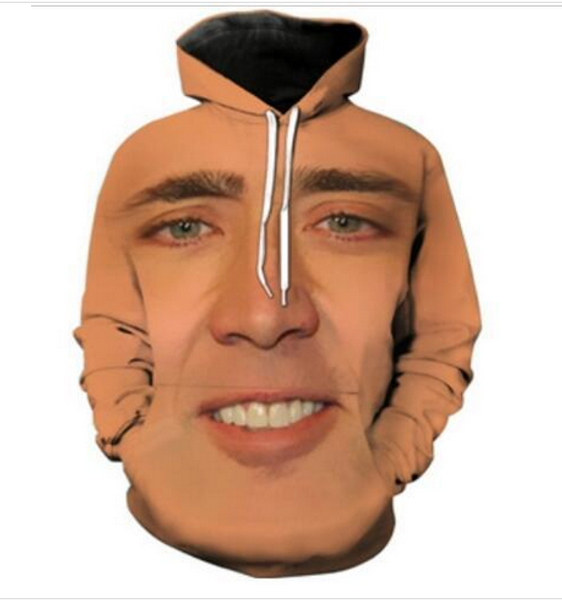 

out fashion streetwear 3d hd print casual the giant blown up face of nicolas cage hoodies sweatshirts men women hoodie jacket coat lms061, Black