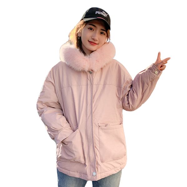 

female winter parka 2019 hooded women jacket with fur collar cotton warm padded autumn coat, Tan;black