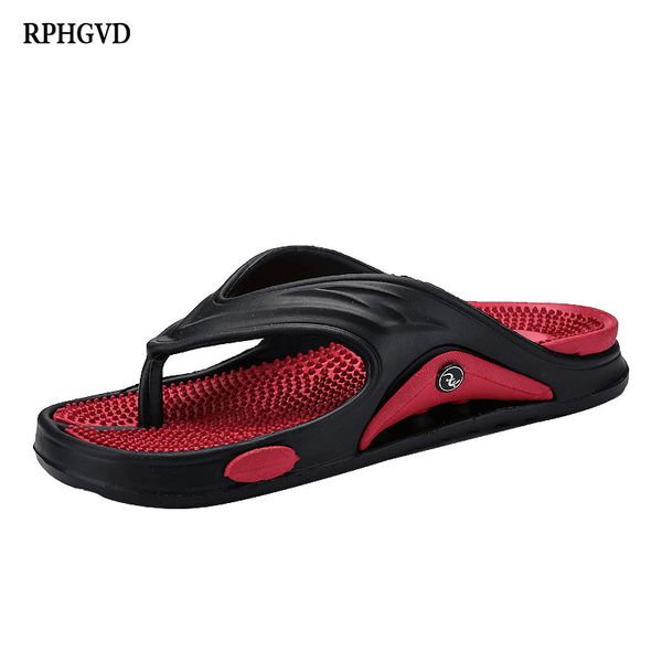 

2019 summer new flip flops men toe massage slippers fashion flip flops beach shoes chaussure homme men slippers tenis masculino t200408, Black