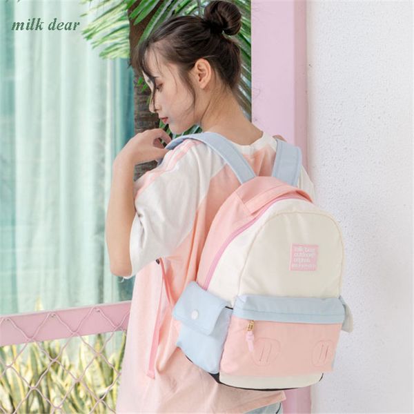 

milk bear new style japanese girls student cute schoolbag shoulder bag softback zipper lapbackpack oxford cloths bag