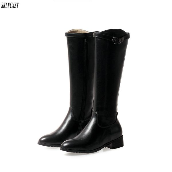 

sklfcxzy autumn winter new style to knee boots women's boots zipper fashionable women's shoes size 34-43, Black