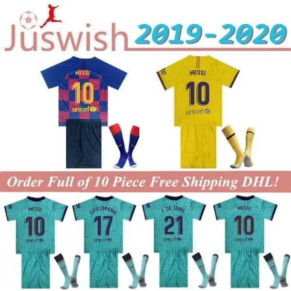 

fc barcelona boys soccer jerseys 19 20 camisetas de futbol ansu fati 2019 2020 messi griezmann de jong maillots de football shirt kids kit, Black