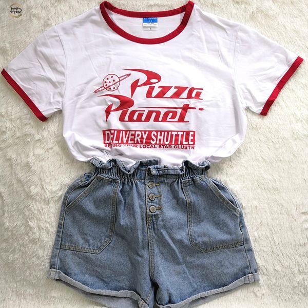 

funny pizza planet t shirt edge humor summer red ladies short sleeved loose plus size casual o neck hipster tumblr, White