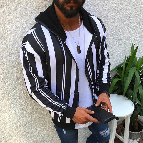 

casual mens designer hoodies fashion striped thick fleece long sleeve hooded sweatshirts 19aw mens jackets, Black