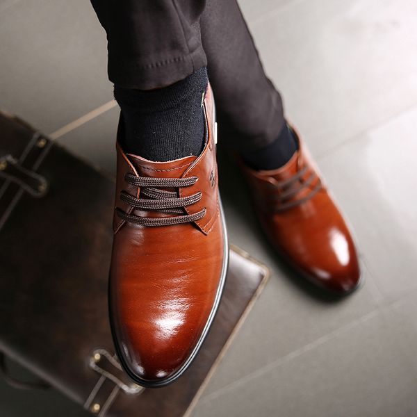 

Men dress shoes formal business work soft genuine leather pointed toe for man male men's oxford flatssize 2019 new