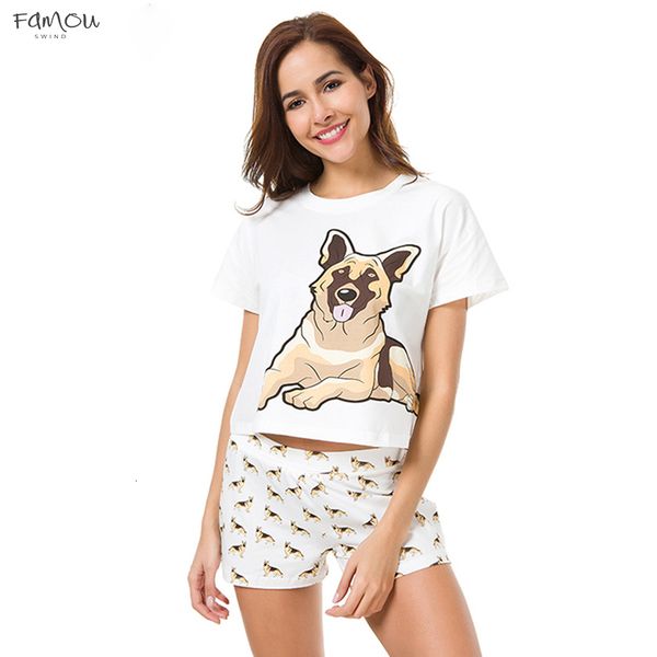 

Women Pajama Sets German Shepherd Dog 2 Pieces Print Set Shorts Elastic Waist Loose Home Wear Pyjamas S73901