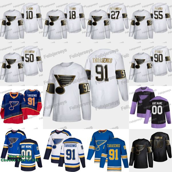 

2020 golden edition st. louis blues vladimir tarasenko david perron alex pietrangelo ryan o'reilly brayden schenn binnington blais jers, Black;red