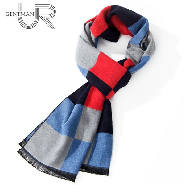 

new men casual cashmere scarf men fashion lattice color mixing scarves 30cm*180cm winter warm smooth scarf, Blue;gray
