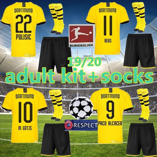 

thai bvb borussia dortmund kit soccer jersey 2019 2020 gotze reus brandt hummels jersey 19 20 paco alcacer football kits shirt, Black