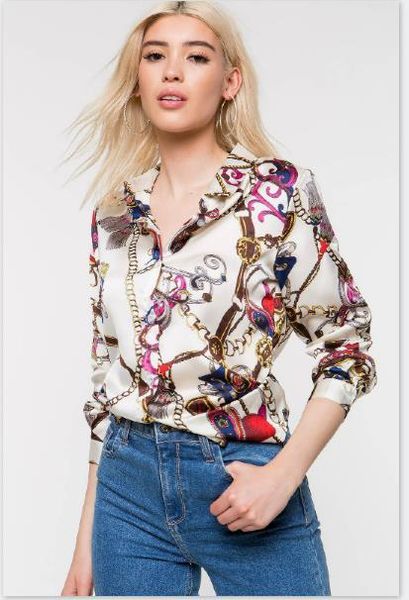 

women chemise spring printed single breast blouses 19ss new autumn fashion luxury designer shirts long sleeved, White