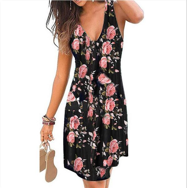 

20s women summer dresses with printed fashion sleeveless holiday dresses casual streetwear dress 8 colors size s-5xl, Black;gray