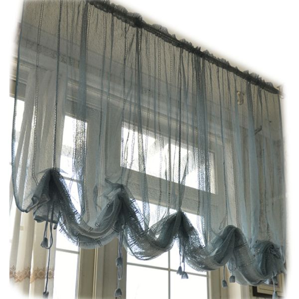

japanese solid color pull-up curtains fan-shaped lace window screen balcony drape curtain roller shutter half curtain qt053#4