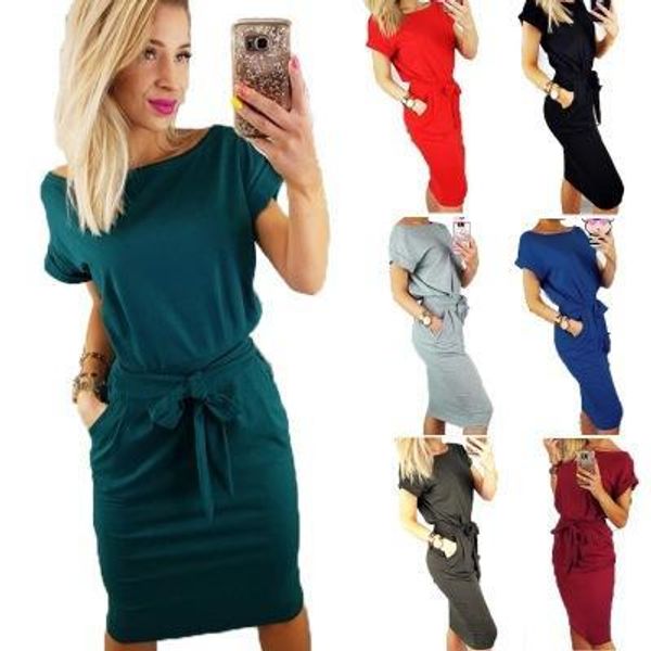 

summer 2019 women fashion t shirt dresses plus size solid color robes elegant long cotton dress actual picture ing, Black;gray