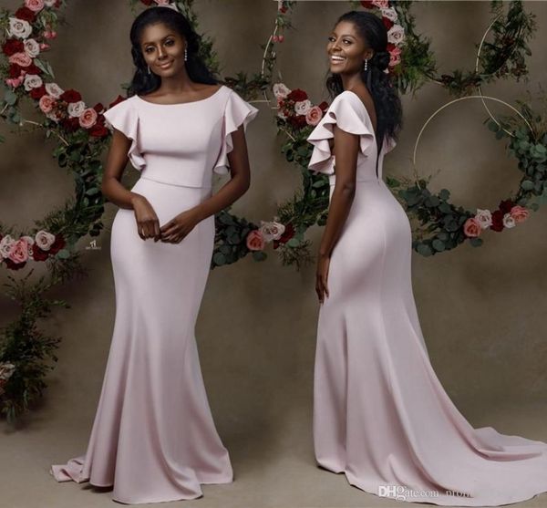 

2020 elegant blush pink mermaid bridesmaid dresses african open back wedding guest gown maid of honor evening dress, White;pink