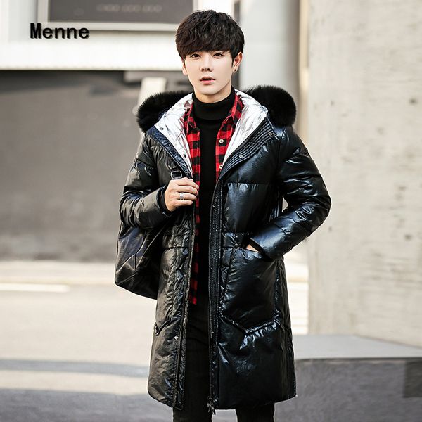 

2019 winter man's long section korean thickening casual hooded down jacket, Black