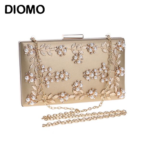

diomo new arrival evening bags ladies fashion luxury pearl flowers chain clutch purse wedding party women trend banquet bags