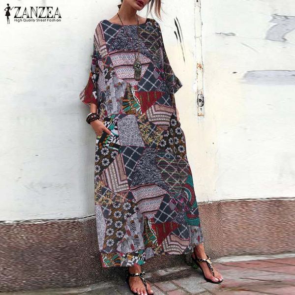 

женщины vintage цветочные печатный платье zanzea летний сарафан халат femme с длинным рукавом партии vestido повседневная свободные макси пл, Black;gray