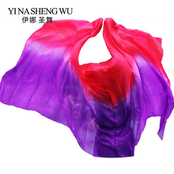 

silk belly dance veil belly dance veil shawl scarf red+purple color practice performance silk veils 250/270*114 cm, Black;red