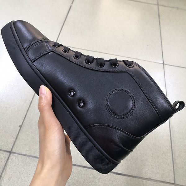 

мода мужчины женщины высокие верхние красные bottoms тренажёры гладкая кожа orlato шипы обувь flat кроссовки шнуровка партии свадебный обуви, Black