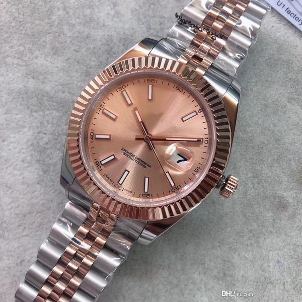 

u1 factory crown date watch m126331 41mm rose gold dial stainless steel strap automatic mechanical men's wirstwatch, Slivery;brown