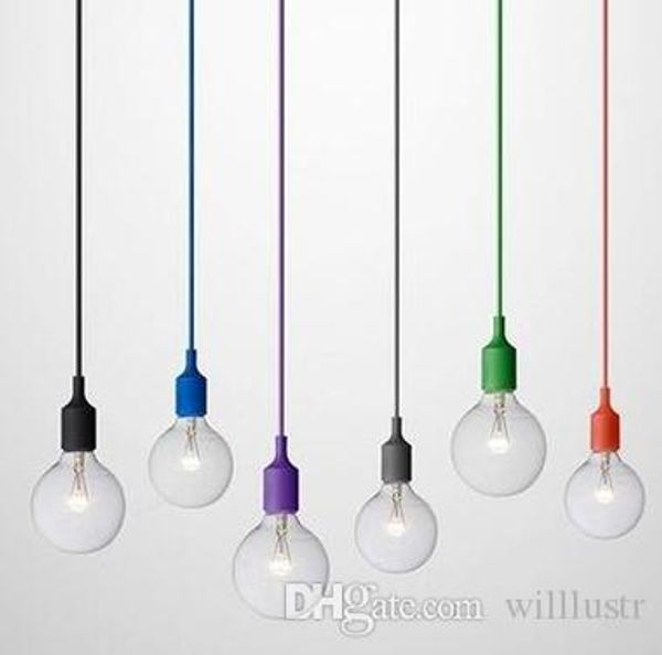 

art decor silicone e27 pendant lamp ceiling light bulb holder hanging lighting fixture base socket modern silica gel retro colorful light