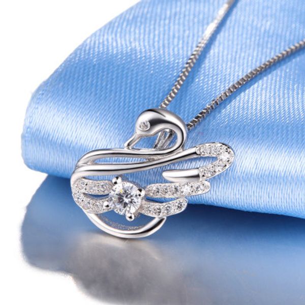 

korean swan s925 sterling silver necklace pendant elegant temperament super fairy small fragrant wind girls fashion jewelry women's nec, Slivery;crystal