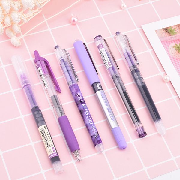 

6pcs 7pcs/set simplicity color large gel pen set 0.5mm quick-drying straight ball pen highlighter for school stationery kawaii