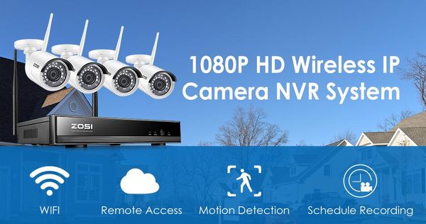 

zosi 8ch cctv system 4pcs 720p/1080p outdoor weatherproof security camera dvr kit day/night home video surveillance systemzosi 8ch wireless
