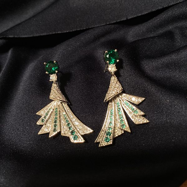 

emerald fan-shaped stud earrings women european american-style fashion fan-shaped drop earrings for party, Golden