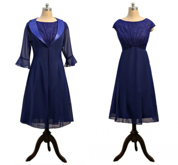 

navy mother of the bride groom suit dresses with long jacket jewel neck lace pleated juliet sleeves chiffon party dress, Black;red