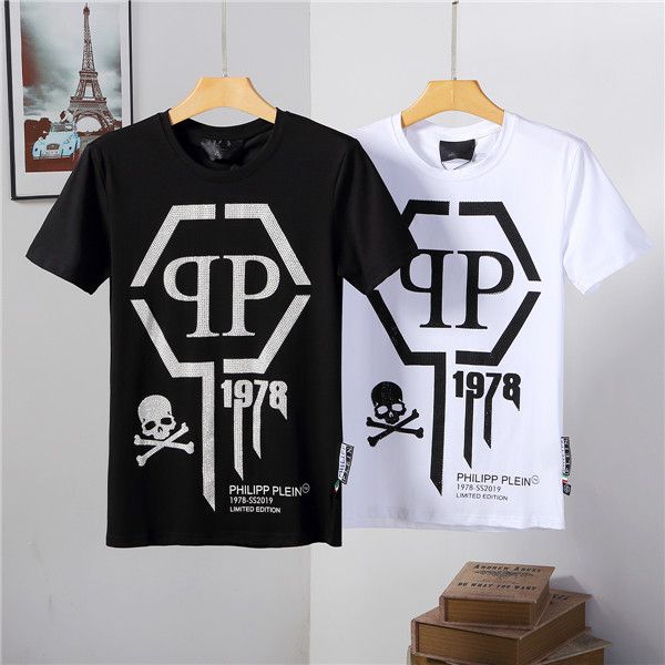 

summer mens designer t shirt german rock punk fashion style diamond big skull t shirt brand clothing hip hop tees, White;black