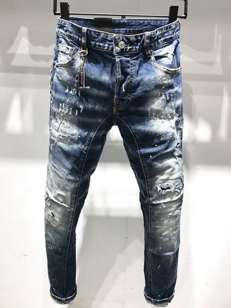 

мужская роскошная дизайнерская одежда 2019 брюки средней длины мужские дизайнерские джинсы европейские и американские рваные джинсы 2 цвета, Blue