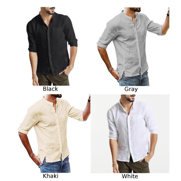 

2020 new shirts men's casual loose half sleeve shirt male single-breasted solid blouse plus size stand neck, White;black