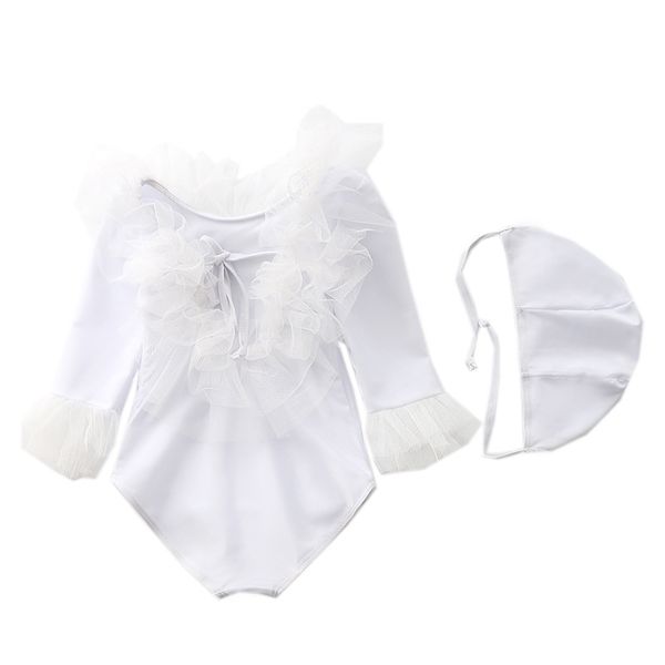 

new girls' one piece swimwear long sleeve ruffle tutu new swimsuit princess sunscreen baby children's bathing suit ins yz20051, Black