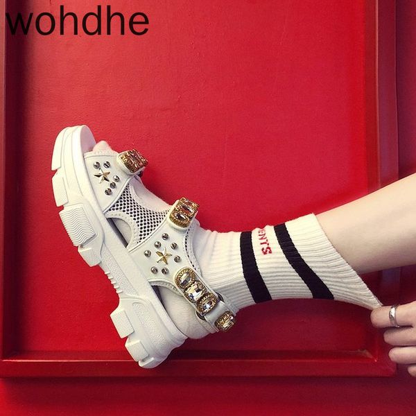 

2020 fashion women platform sandals ladies casual peep-toe wedges shoes woman sandalias mujer beige white crystal zapatos mujer, Black