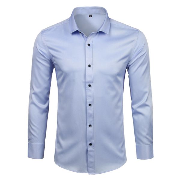 

men's bamboo fiber dress shirts casual slim fit long sleeve male social shirts comfortable non iron solid chemise homme blue, White;black