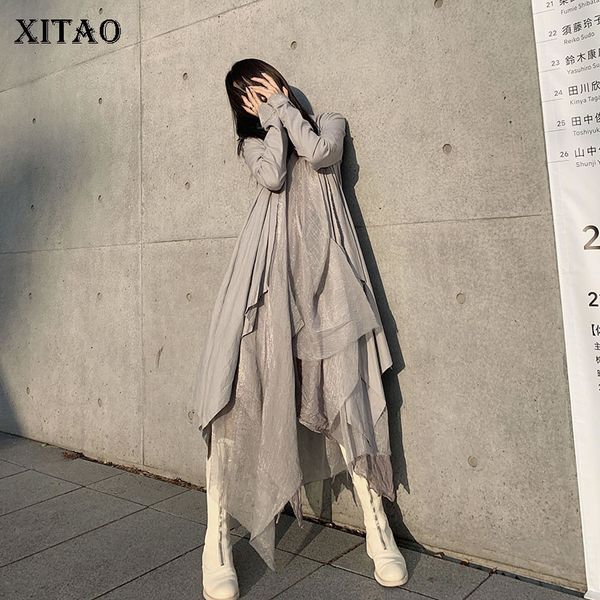 

xitao нерегулярного lace trench новой мода 2020 весна плиссе goddess вентилятора casual v шеи длинных minority полного рукав пальто gcc3186, Tan;black