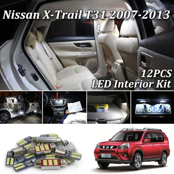 

12шт белые нет индикатор ошибки интерьера луковицы для 2007-2013 x trail для x-trail t31 чтение купола свет комплект аксессуаров